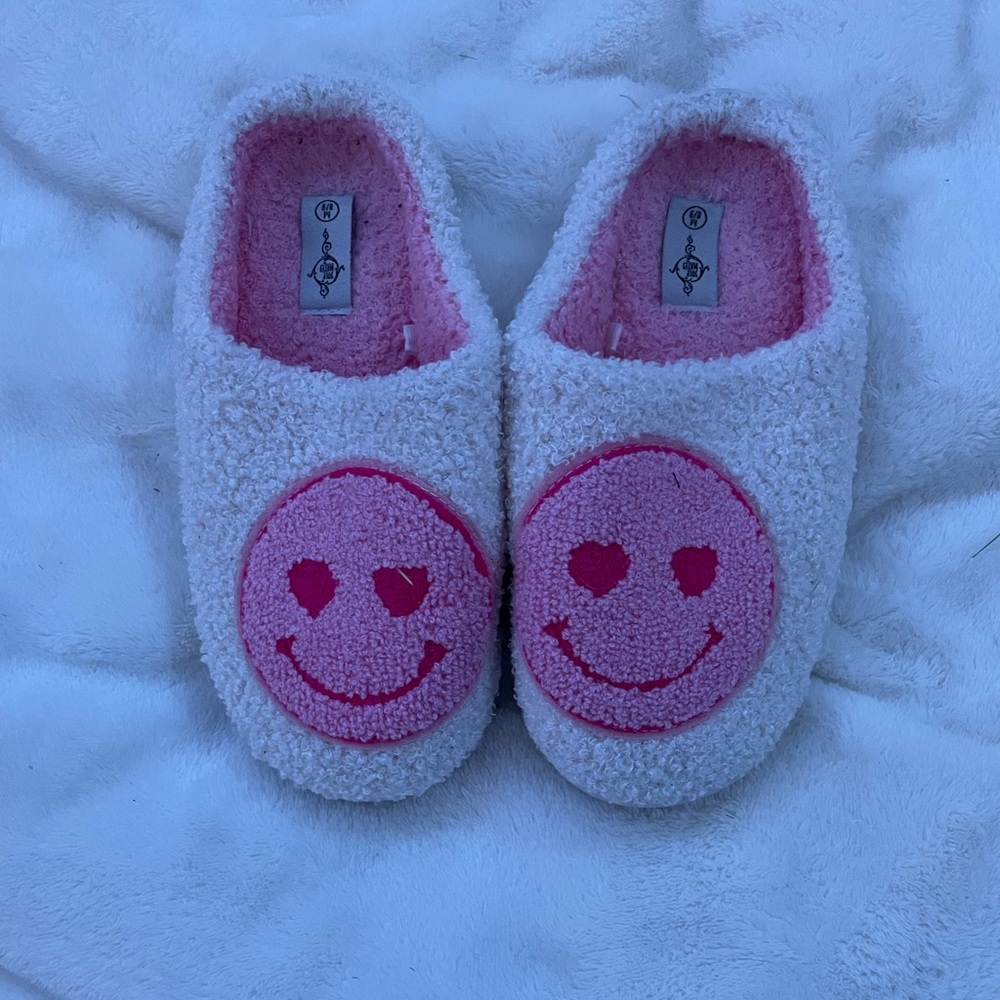 Pink Smiley Slippers. Never worn.